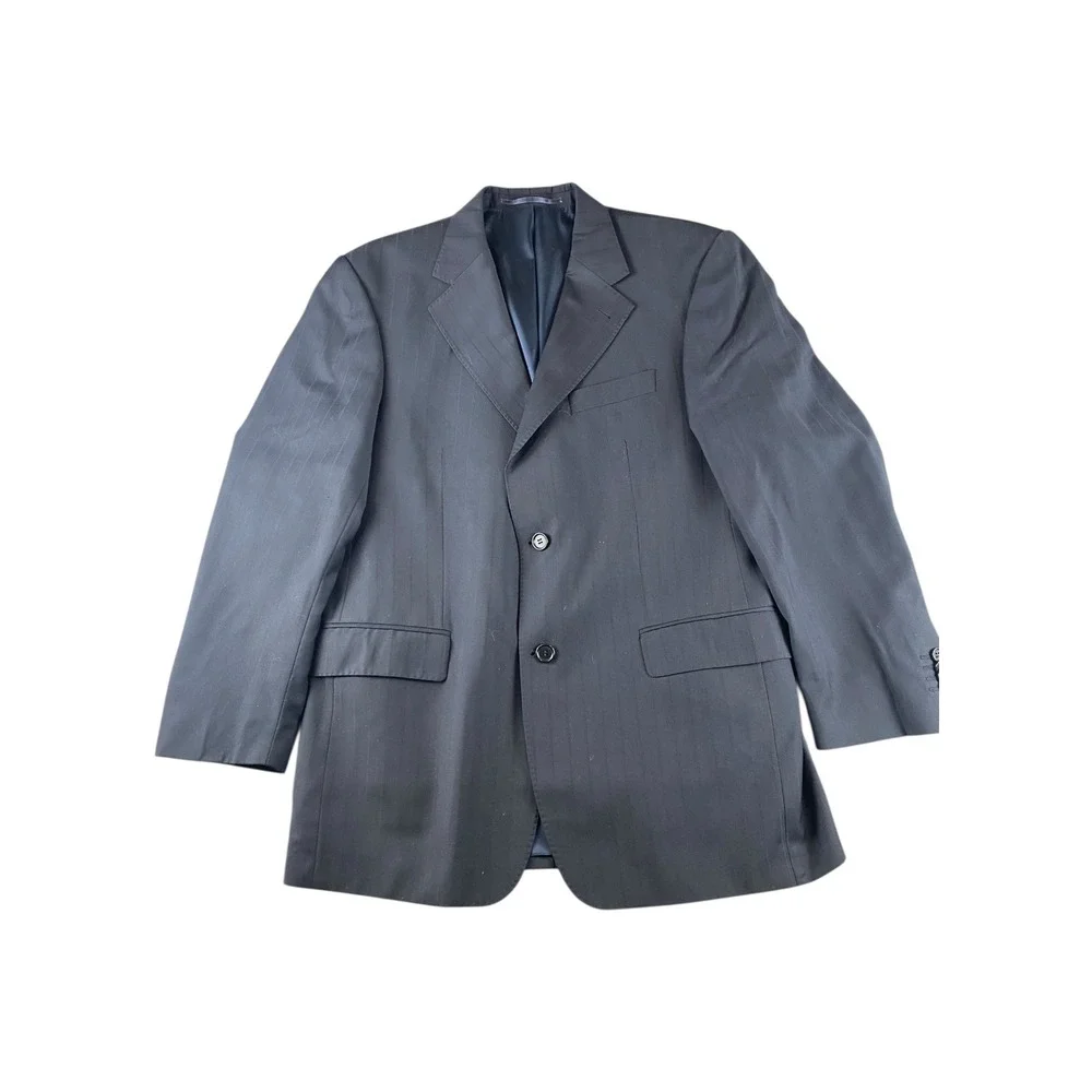 Tandor Mens Wear Wool Pinstripe Suit Jacket Blazer Black‎ Size 50 EU 40 US